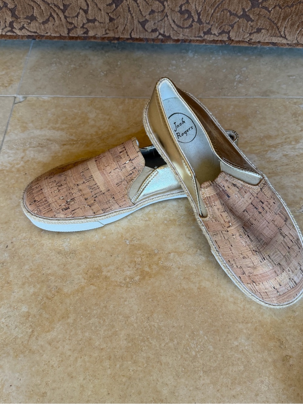 Jack Rogers Cork Slip-On Flats with Gold Trim